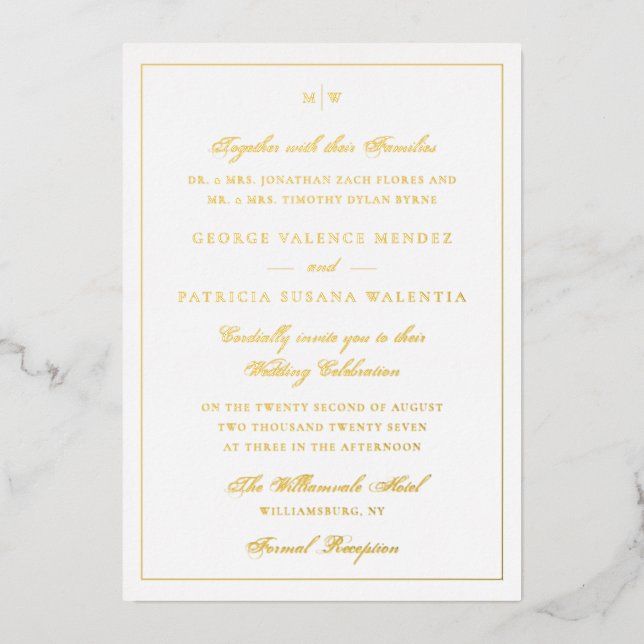 Framed Elegant Monogram Gold Foil Wedding Invite (Front)