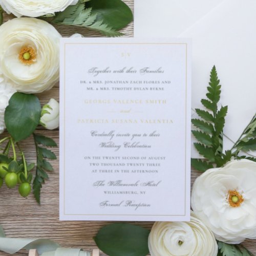 Framed Elegant Monogram Green White Wedding Foil Invitation