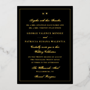 Framed Elegant Monogram Tuxedo Black Wedding Foil Invitation