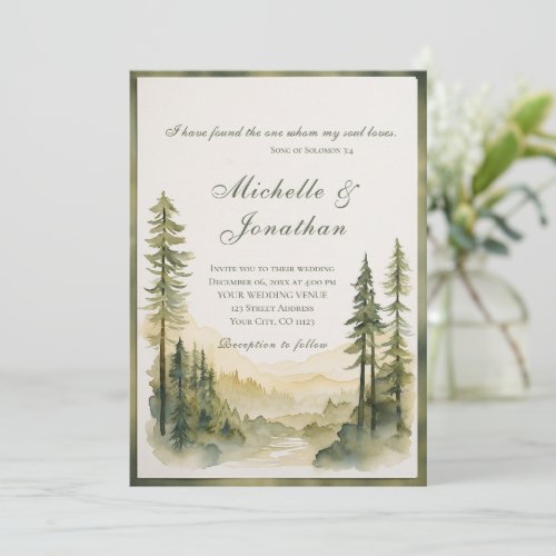 Framed Evergreen Forest Christian Bible Wedding Invitation