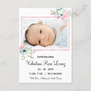 Framed Floral Photo - 3x5 Birth Announcement