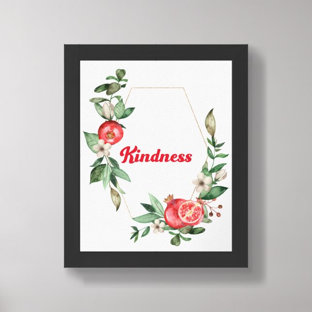 Framed Floral Pomegranate Poster - Kindness (Framed Front)