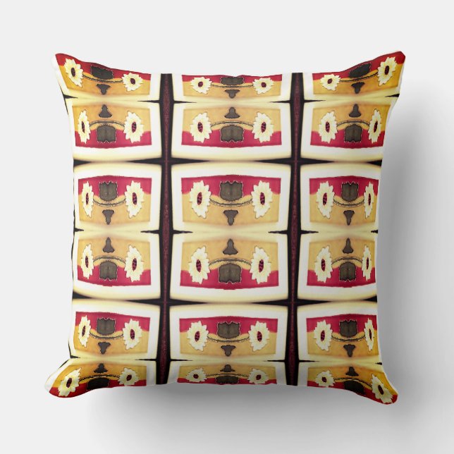 Framed Flower Connection in Dark Red and Brown Throw Pillow (Front)