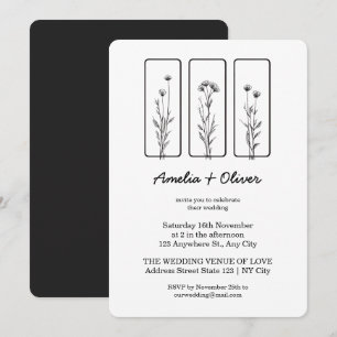 Framed Flowers Minimalist Wedding Invitation