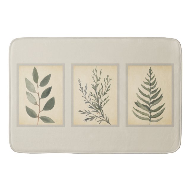 Framed Foliage Neutral Beige Bath Mat (Front)