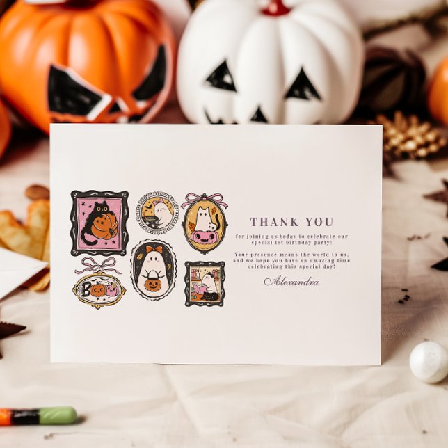 Framed Ghost & Cat Halloween 1st Birthday Thank You Card (Creator Uploaded)