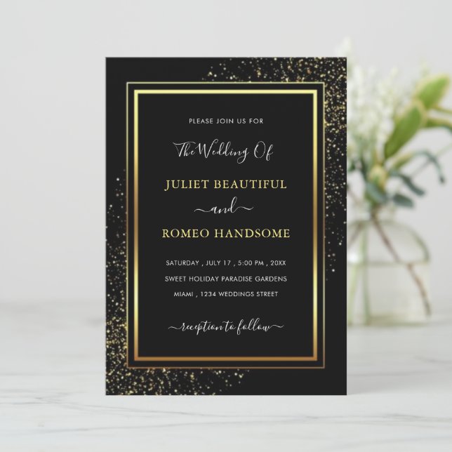 Framed Gold and Black Wedding Invitation template (Standing Front)