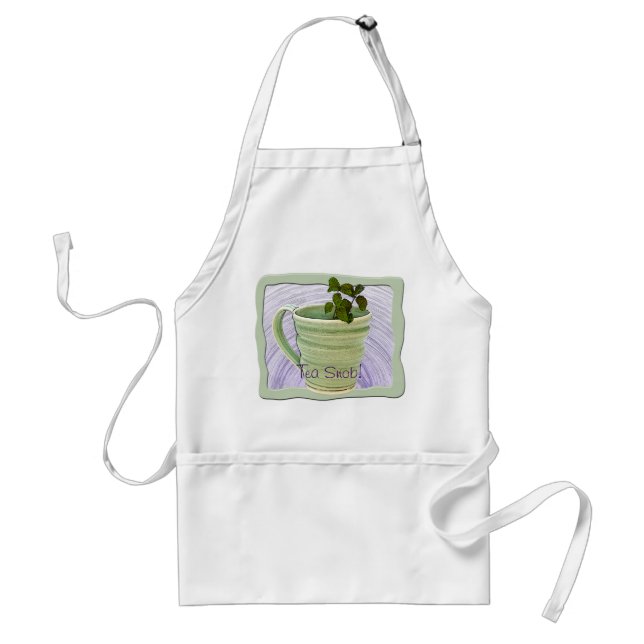 Framed Green Cup & Mint Tea Sprigs Photograph Adult Apron (Front)