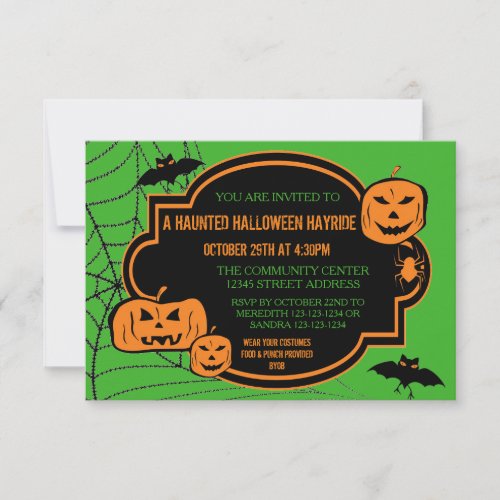 Framed GreenOrange Pumpkin _ 3x5 Halloween Invite