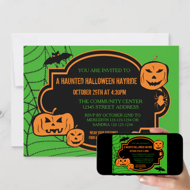 Framed Green/Orange Pumpkin - 5x7 Halloween Invite | Zazzle
