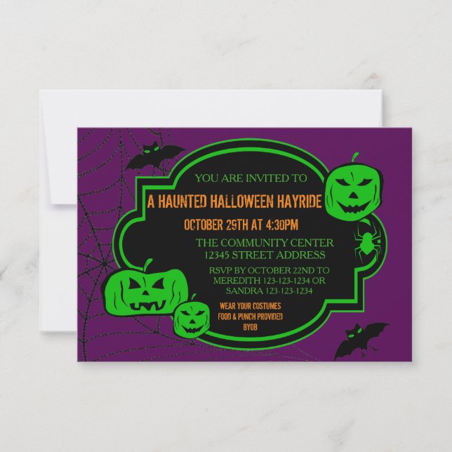 Framed Green/Purple Pumpkins - 3x5Halloween Invite (Front)