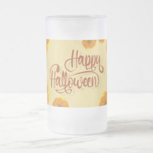 Framed greeting card Happy Halloween typography Frosted Glass Beer Mug
