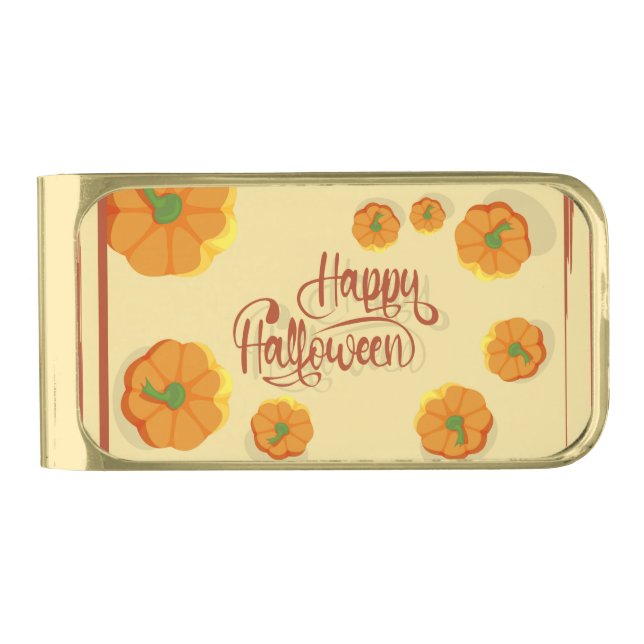 Framed greeting card Happy Halloween typography   Gold Finish Money Clip (Front)