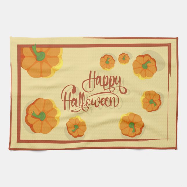 Framed greeting card Happy Halloween typography   Kitchen Towel (Horizontal)