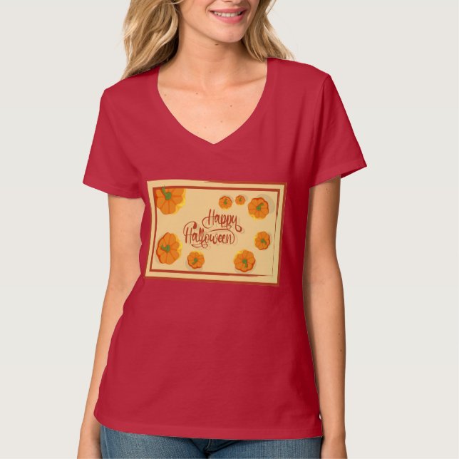 Framed greeting card Happy Halloween typography T- T-Shirt (Front)