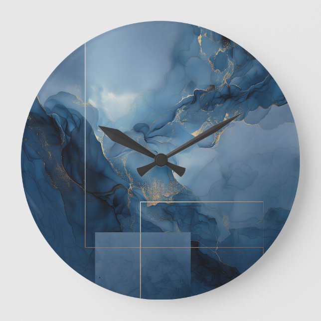 Framed Haze Blue Teal Geometric Abstract Large Clock (Front)