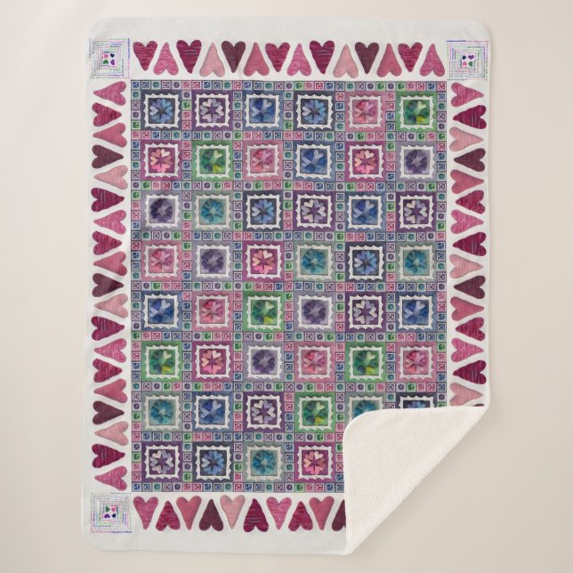 Framed Hearts Patchwork Fleece Blanket (Front)