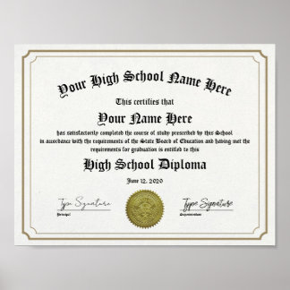Framed High School graduate Diploma, GED Poster