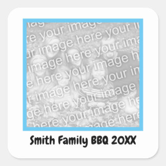 Framed in Blue Add Your Own Photo and Text Square Sticker