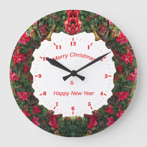 Framed in Christmas wreath with hour dials Large Clock