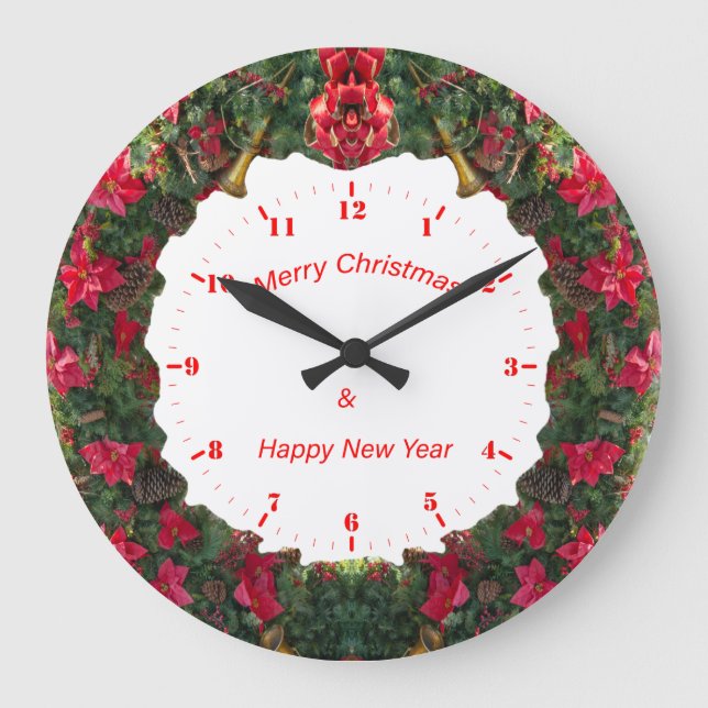 Framed in Christmas wreath with hour dials Large Clock (Front)