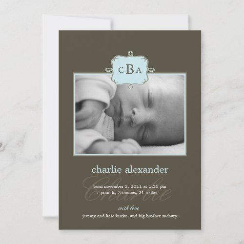 Framed Initials Birth Announcement - Blue/Gray