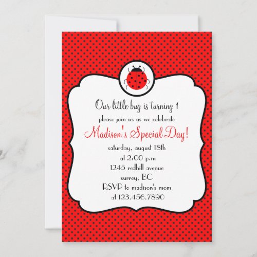 Framed ladybug birthday party invitation