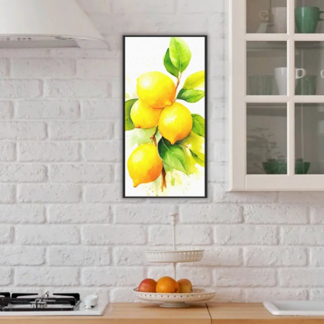  Framed Lemons Art Kitchen, Restaurant & Foodies Canvas Print (Watercolor Lemons on White Vertical Framed Art for Kitchen and Restaurant Foodies)