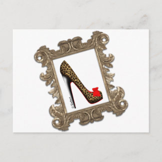 Framed Leopard Stiletto Pump Postcard