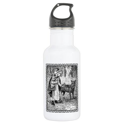 Framed Little Red Riding Hood Wolf in Forest Stainless Steel Water Bottle