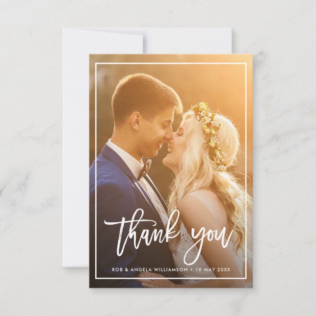 framed love script wedding photo thank you card (Front)