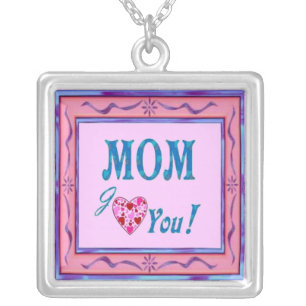 Framed Love You Mom Silver Plated Necklace