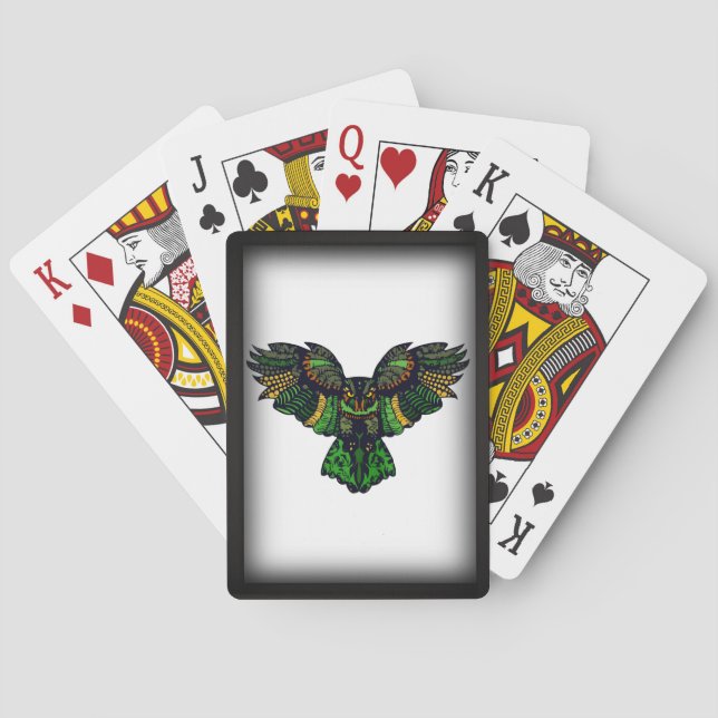 Framed Majestic Emerald Owl Playing Cards (Back)