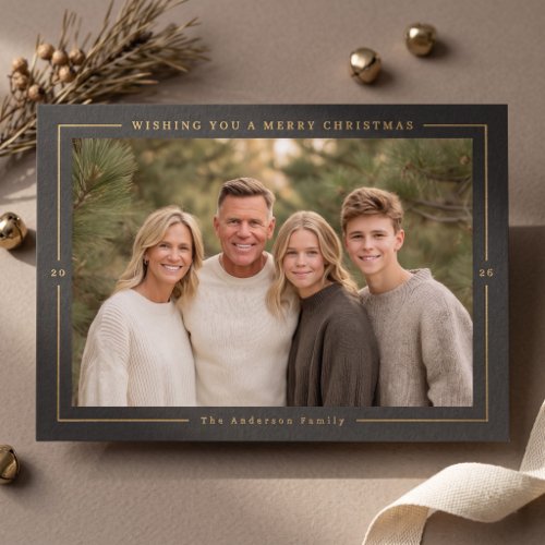 Framed Modern Christmas Photo Foil Holiday Card