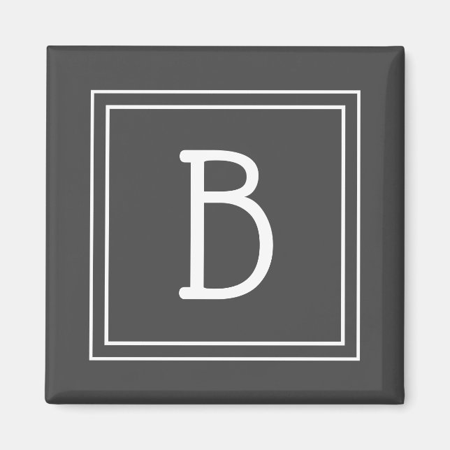 Framed Modern Monogrammed Letter Initial Gray Magnet (Front)