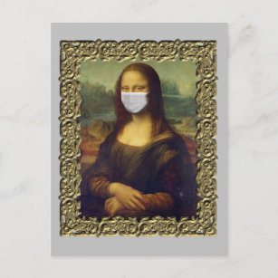 Framed Mona Lisa in Face mask Covid 2020 Postcard