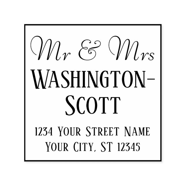 Framed Mr & Mrs 2 Row Longer Names Address #2 Self-inking Stamp (Design)