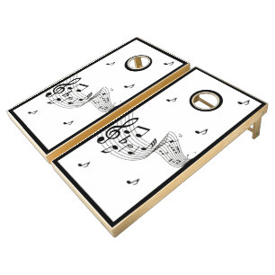 Framed Music Notes on White Regulation Cornhole Set