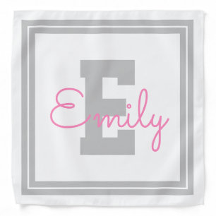 Framed Name & Monogram Light Grey & Pink Bandana