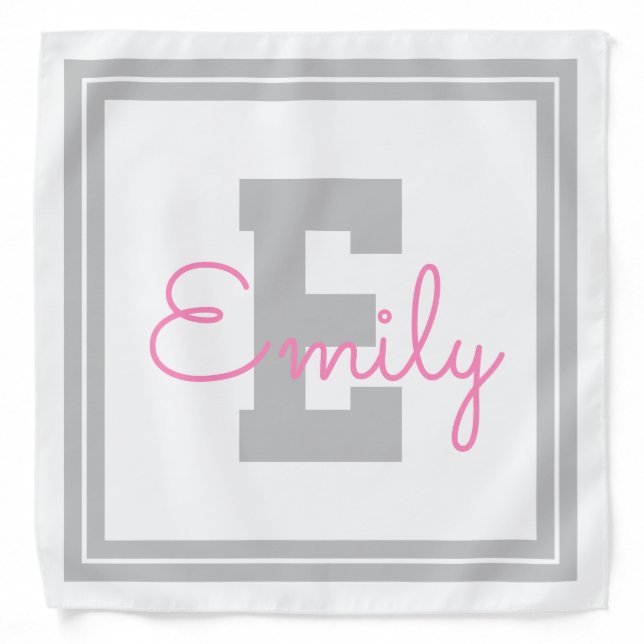Framed Name & Monogram | Light Grey & Pink Bandana (Front)