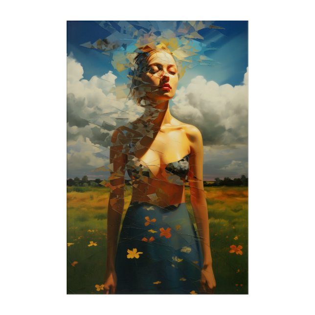 Framed painting of a woman outdoors acrylic print (Front)