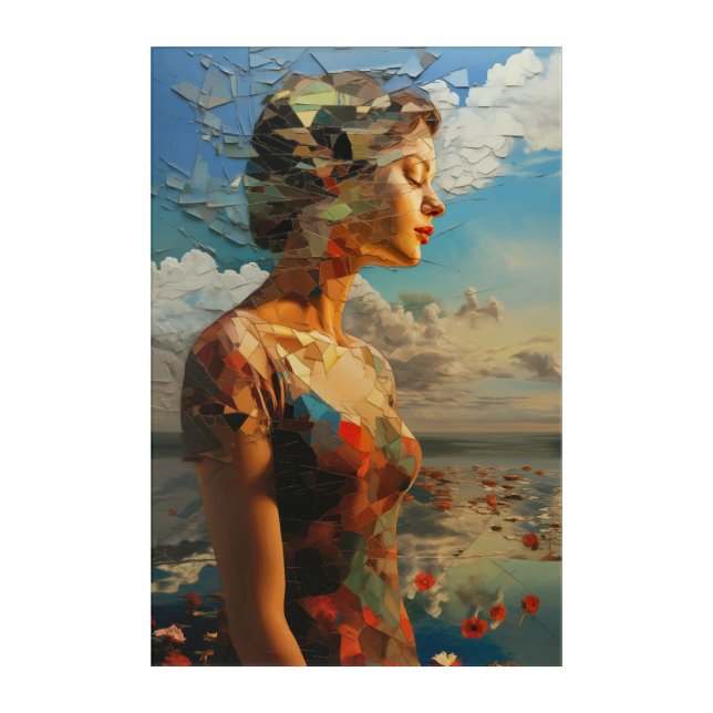 Framed painting of a woman outdoors acrylic print (Front)