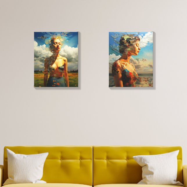 Framed painting of a woman outdoors canvas photo tile  (Living Room)
