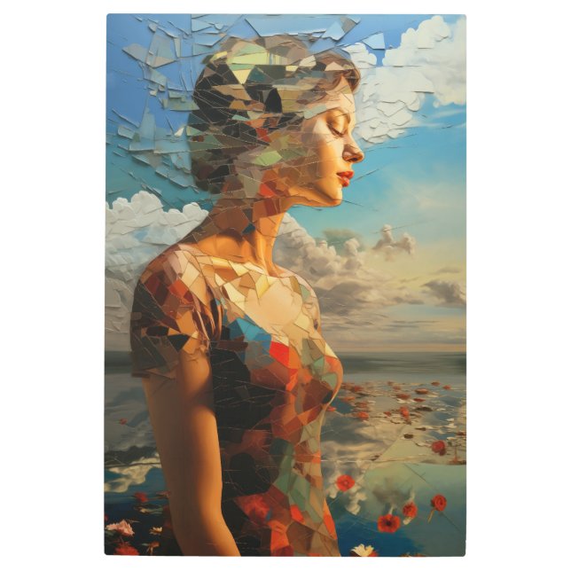 Framed painting of a woman outdoors metal print (Front)