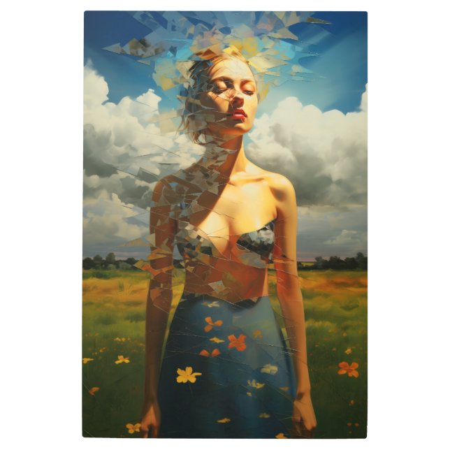 Framed painting of a woman outdoors metal print (Front)
