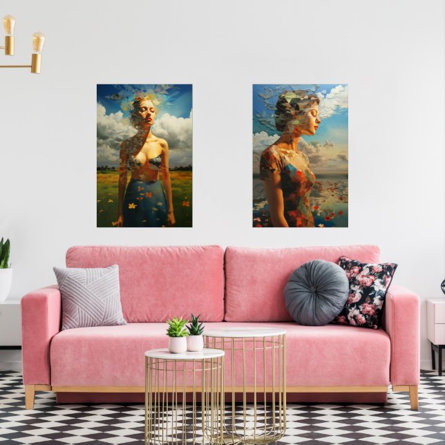 Framed painting of a woman outdoors wall art sets (Livingroom)
