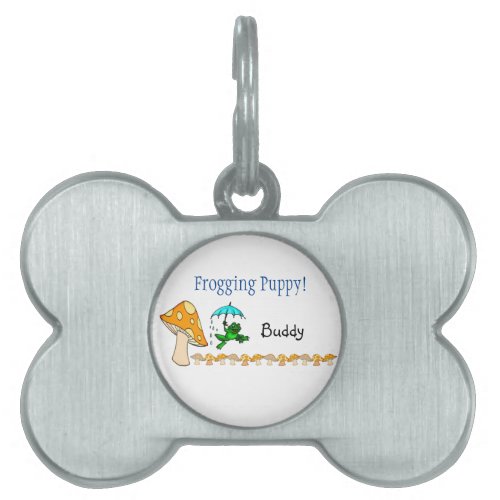 Framed Pet Tag Frogging Puppy Dog Mushroom