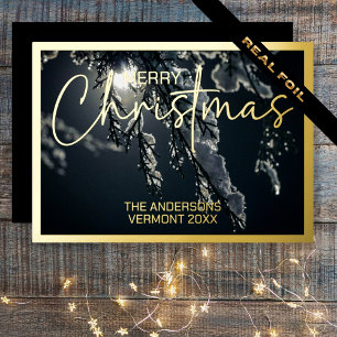 Framed Photo Minimal Black Foil Holiday Card