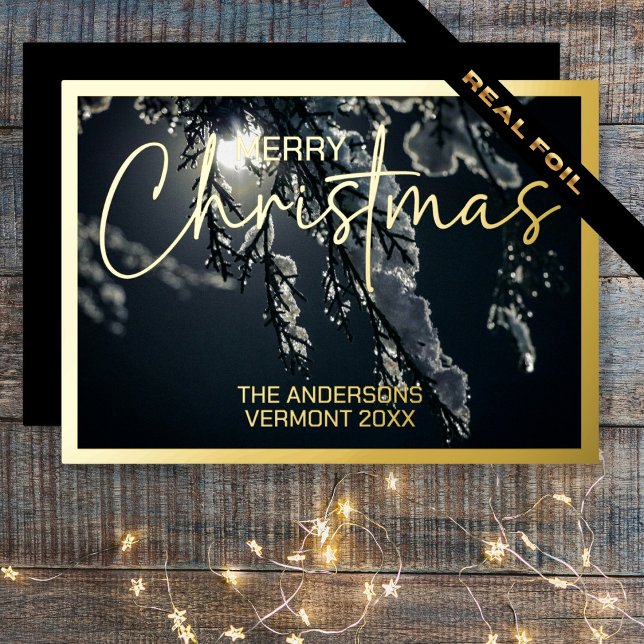 Framed Photo Minimal Black Foil Holiday Card (Framed Photo Minimal Black Foil Holiday Card)