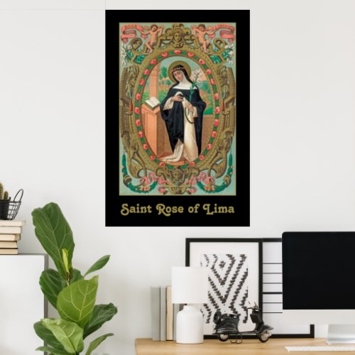 Framed Portrait of St Rose of Lima K 48 Poster